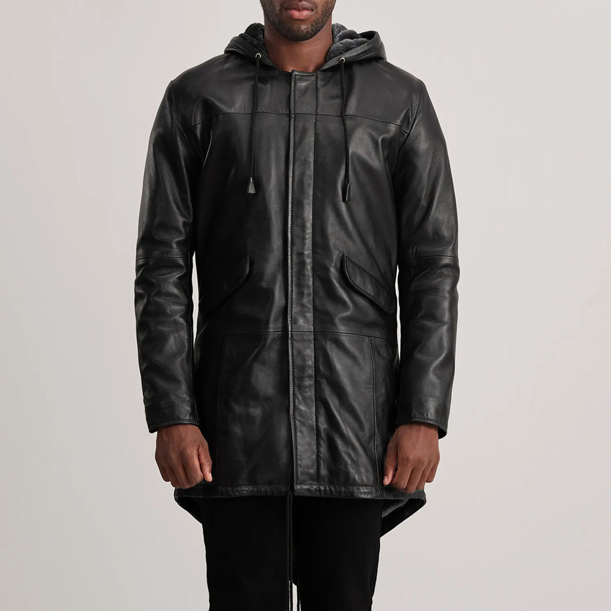 
Κοντινό πλάνο λεπτομέρειας of Hooded & Zipper with Placket Hardware on Delvin Tan Leather Parka