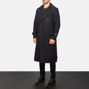 
Black Synthetic Wool Trench Coat - Πίσω όψη με εφαρμογή στους ώμους & καθαρό στρίφωμα