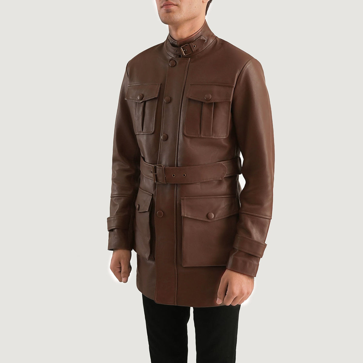 
Brown Cowhide leather Jacket - Πίσω όψη με εφαρμογή στους ώμους & καθαρό στρίφωμα
