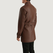 
Κοντινό πλάνο λεπτομέρειας of High neck with Belt & Snap button Hardware on Dolf Καφέ Δερμάτινο Μπουφάν Ανδρικό