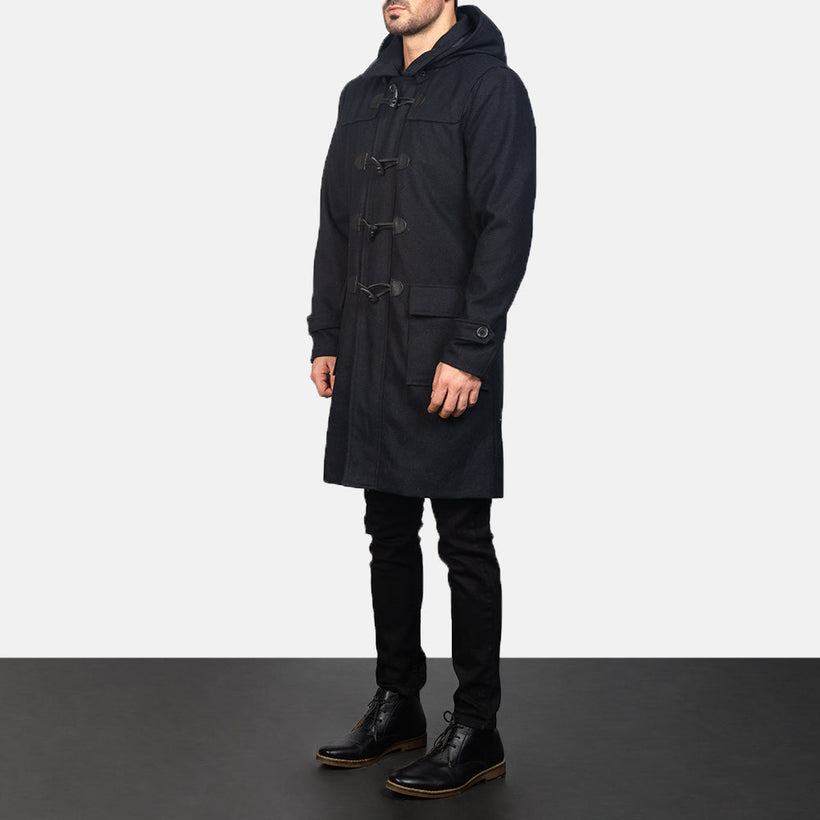 Drake Μαύρο Wool Hooded Duffle Δερμάτινο Παλτό Ανδρικό