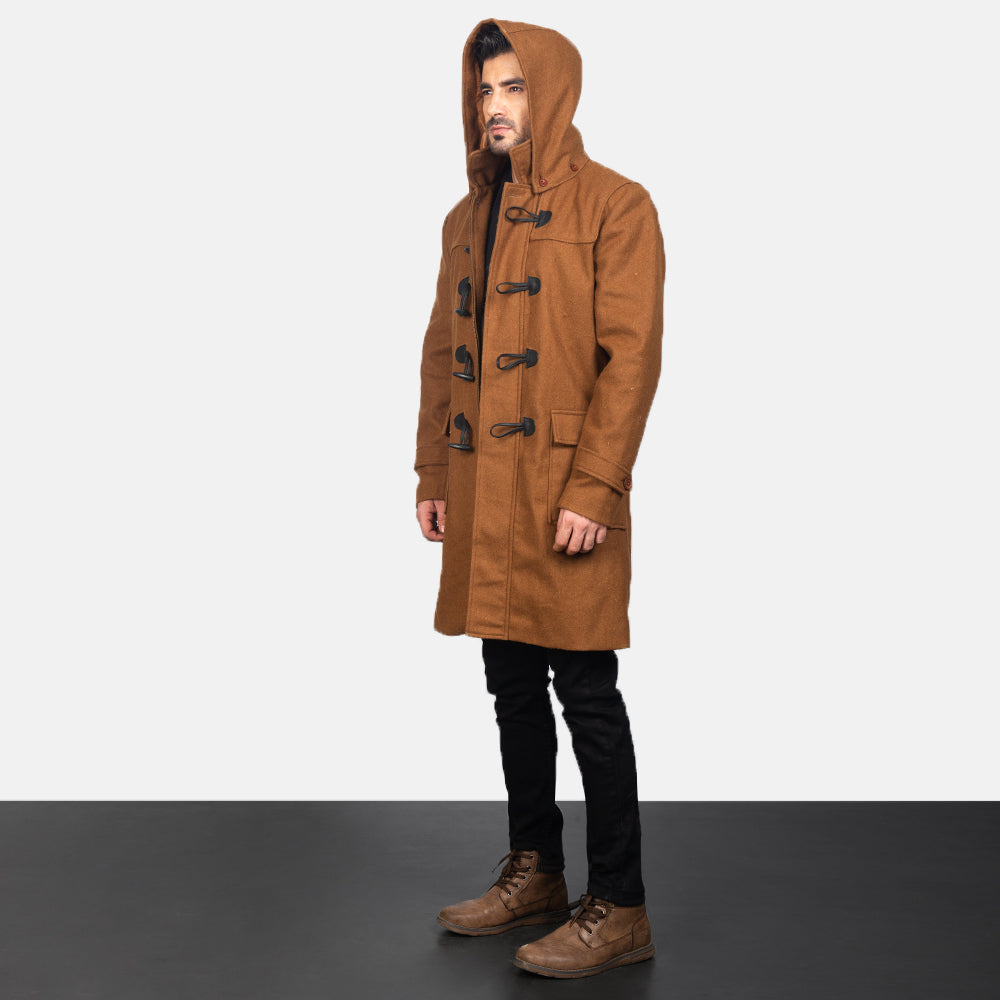 
Khaki Synthetic Wool Trench Coat - Πίσω όψη με εφαρμογή στους ώμους & καθαρό στρίφωμα