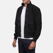 
Brown Goatskin Suede Bomber Jacket - Πίσω όψη με εφαρμογή στους ώμους & καθαρό στρίφωμα