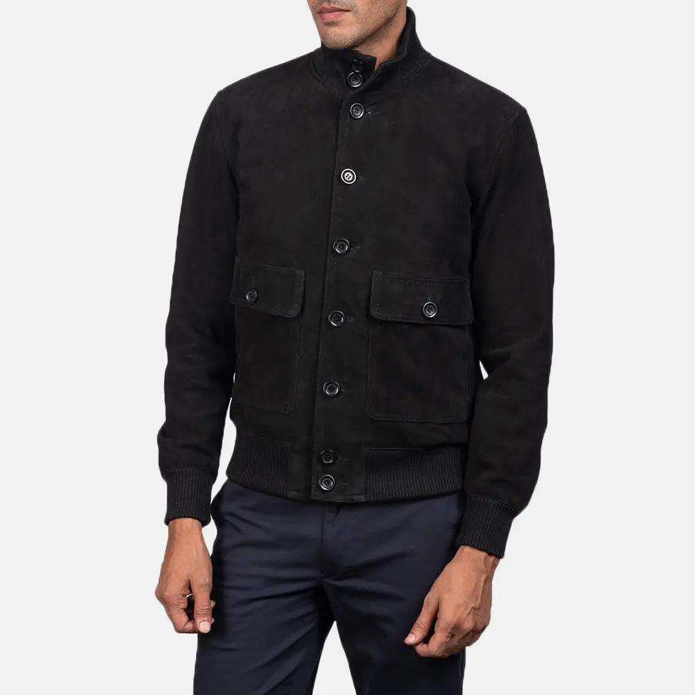 
Eaton Brown Suede Bomber Jacket - Πλαϊνή όψη που αναδεικνύει το κόψιμο των μανικιών