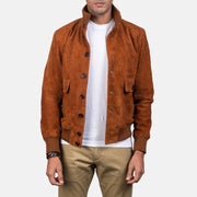 
Knit Rib & Hem Craftsmanship Construction Detail on Eaton Brown Suede Bomber Jacket