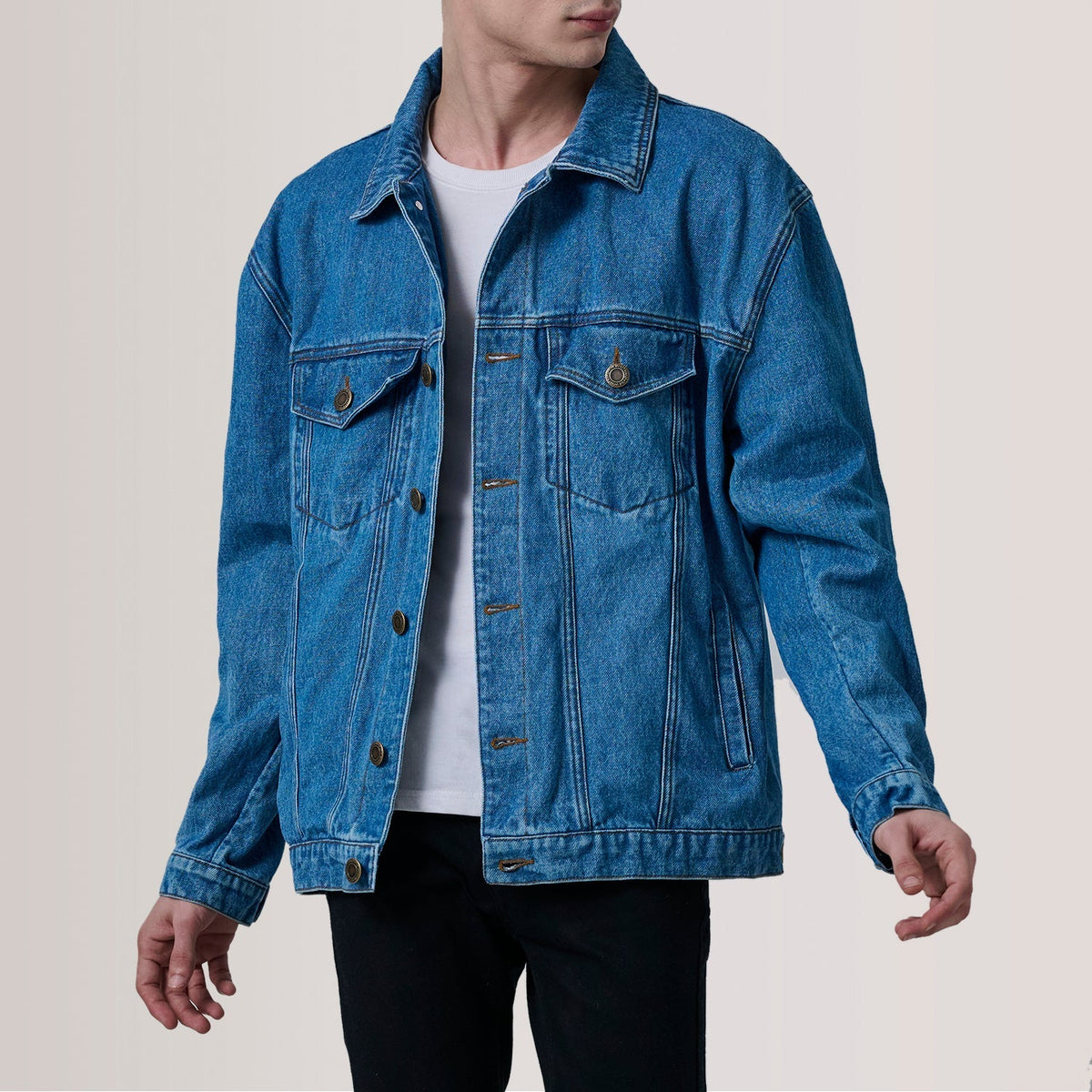 
Eddie Dark Μπλε Oversized Denim Trucker Δερμάτινο Μπουφάν Ανδρικό - Μπροστινή όψη & εφαρμοστή σιλουέτα | Αγορά online