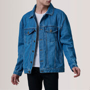 
Eddie Dark Μπλε Oversized Denim Trucker Δερμάτινο Μπουφάν Ανδρικό - Μπροστινή όψη & εφαρμοστή σιλουέτα | Αγορά online