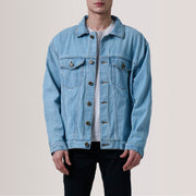 
Eddie Light Μπλε Oversized Denim Trucker Δερμάτινο Μπουφάν Ανδρικό For Men in Light Blue Full-Grain Leather - Μπροστινή όψη & εφαρμοστή σιλουέτα | Αγορά online