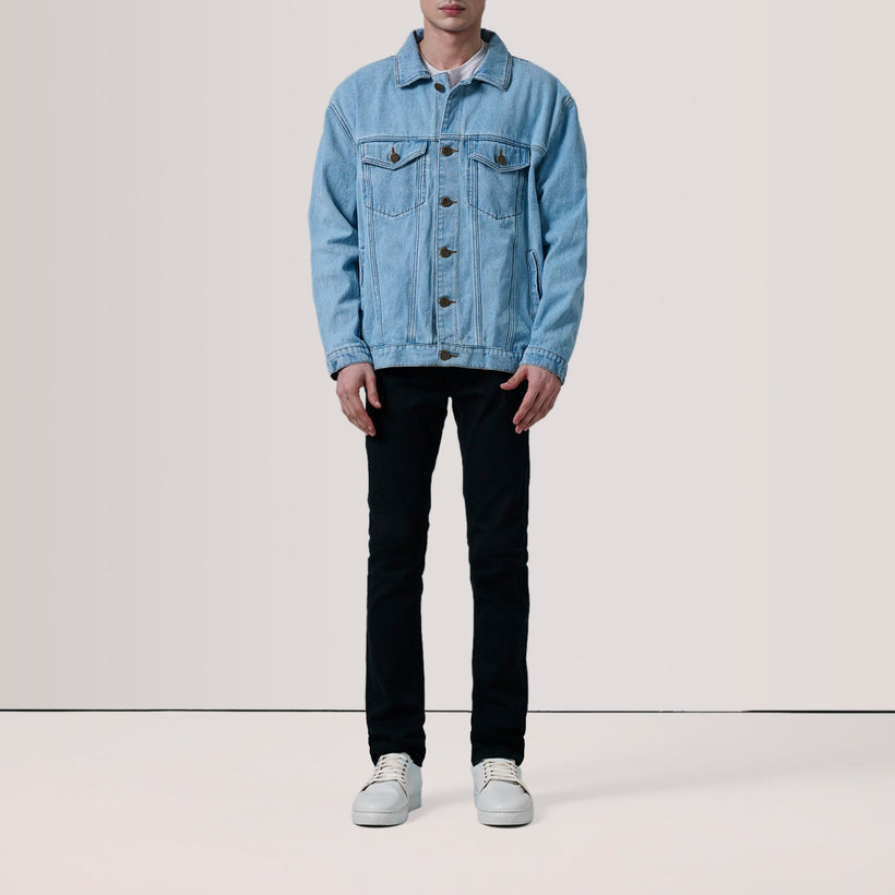 Eddie Light Μπλε Oversized Denim Trucker Δερμάτινο Μπουφάν Ανδρικό
