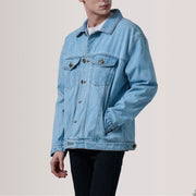 
Eddie Light Μπλε Oversized Denim Trucker Δερμάτινο Μπουφάν Ανδρικό For Men - Πλαϊνή όψη που αναδεικνύει το κόψιμο των μανικιών