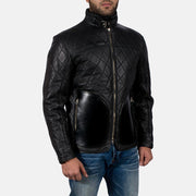 
Κοντινό πλάνο λεπτομέρειας of High neck with Belt & Zipper Hardware on Equilibrium Μαύρο Δερμάτινο Μπουφάν Ανδρικό