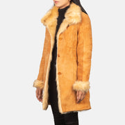 
Distressed Beige Goatskin Suede Leather Coat - Πίσω όψη με εφαρμογή στους ώμους & καθαρό στρίφωμα