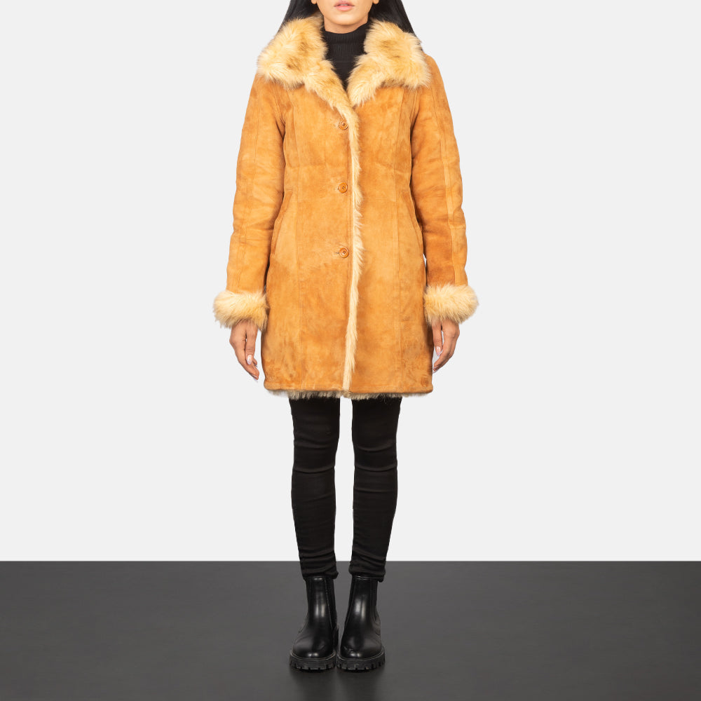 
Erica Beige Leather Coat - Πλαϊνή όψη που αναδεικνύει το κόψιμο των μανικιών