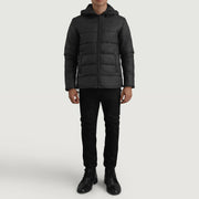 
Erico Μαύρο Hooded Puffer Δερμάτινο Μπουφάν Ανδρικό - Πλαϊνή όψη που αναδεικνύει το κόψιμο των μανικιών