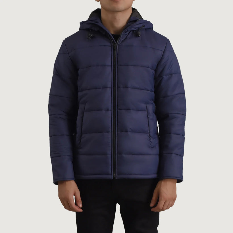 Erico Blue Hooded Puffer Δερμάτινο Μπουφάν Ανδρικό