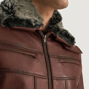 Men's Evan Hart Fur Brown Leather Jacket - Lateral Side Profile View Showing Sleeve Cut &amp; Athletic Taper Fit