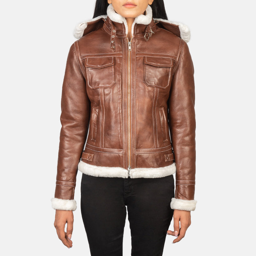 Fiona Hooded Shearling Δερμάτινο Μπουφάν Γυναικείο