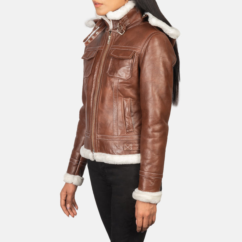 Fiona Hooded Shearling Δερμάτινο Μπουφάν Γυναικείο