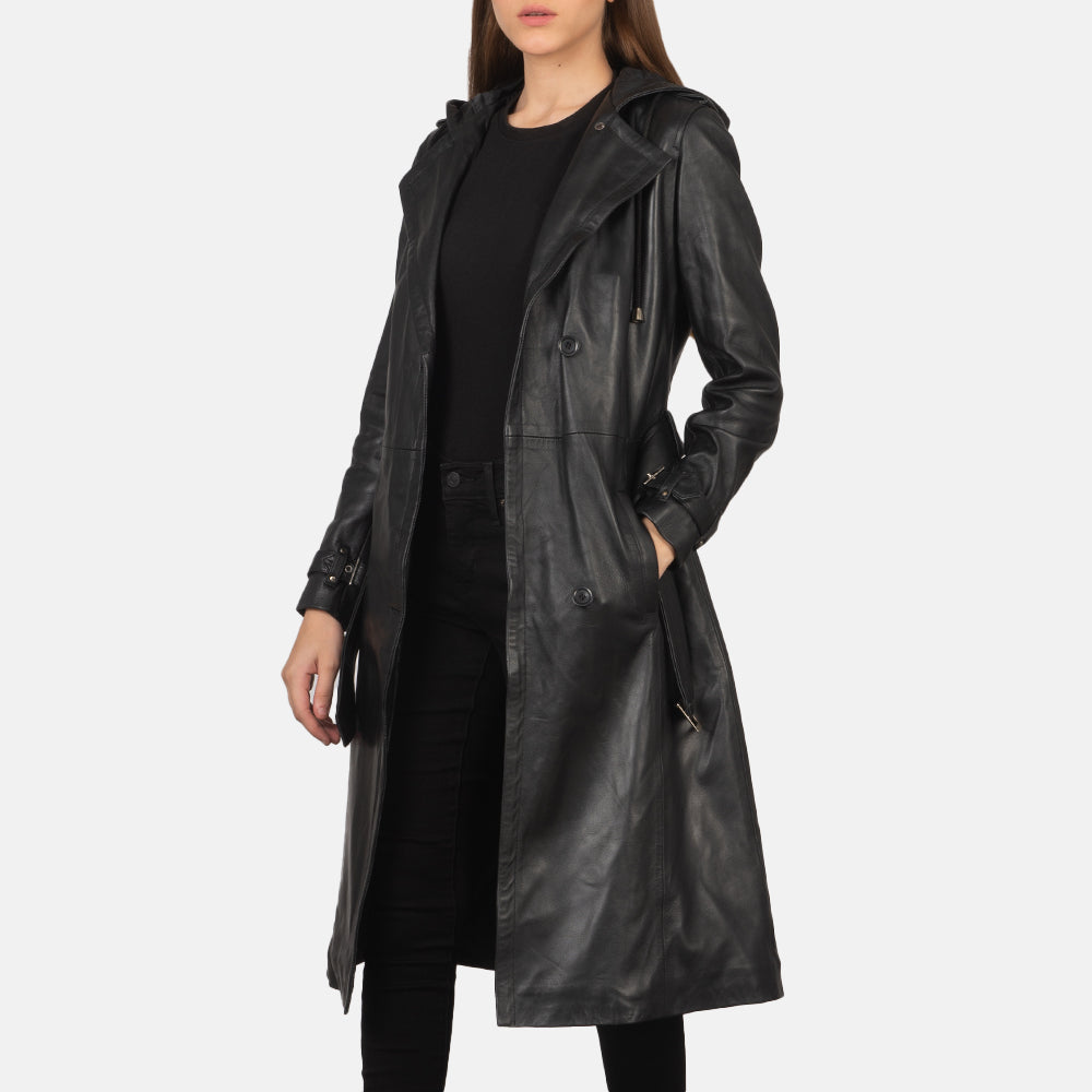 
Fixon Hooded Μαύρο Δερμάτινη Καμπαρντίνα Γυναικείο in Black Sheepskin Leather - Μπροστινή όψη & εφαρμοστή σιλουέτα | Αγορά online