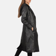 
Black Sheepskin Leather Trench Coat - Πίσω όψη με εφαρμογή στους ώμους & καθαρό στρίφωμα