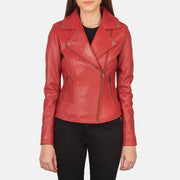 Women's Flashback Red Leather Biker Jacket in Red Sheepskin Leather - Front Profile View &amp; Tailored Silhouette | Buy Online