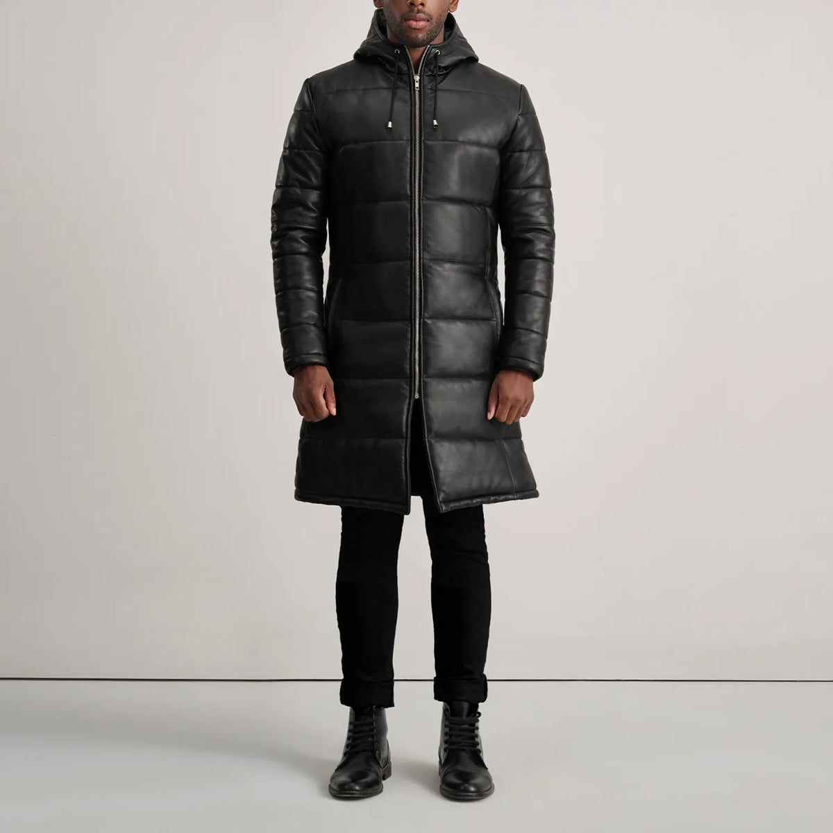 
Floyd Tan Hooded Leather Puffer Coat - Πλαϊνή όψη που αναδεικνύει το κόψιμο των μανικιών