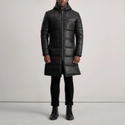 
Floyd Tan Hooded Leather Puffer Coat - Πλαϊνή όψη που αναδεικνύει το κόψιμο των μανικιών