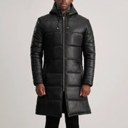 
Κοντινό πλάνο λεπτομέρειας of Hooded & Zipper Hardware on Floyd Tan Hooded Leather Puffer Coat