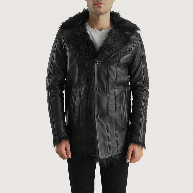 Furcliff Μαύρο Leather Coat Ανδρικό