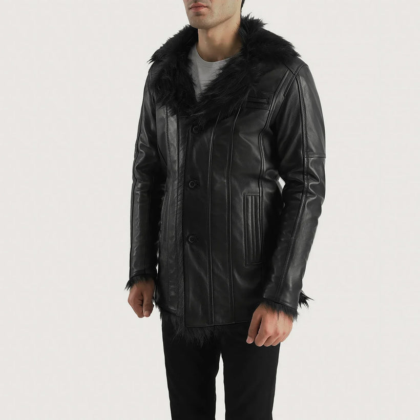 Furcliff Μαύρο Leather Coat Ανδρικό
