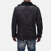 Close-Up Detail of Notch &amp; Button Hardware on Men's Furcliff Double Face Shearling Leather Coat