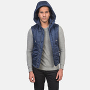 
Κοντινό πλάνο λεπτομέρειας of Band with Removable Hood & Zipper with dual puller and wind flap Hardware on Fuston Μπλε Αμάνικο μπουφάν γιλέκο με κουκούλα Ανδρικό