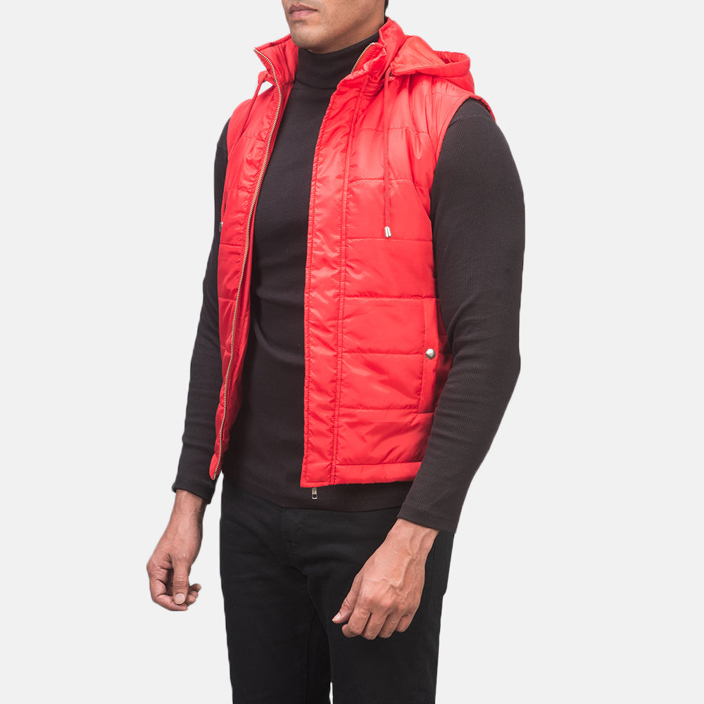 
Red Nylon Leather Vest - Πίσω όψη με εφαρμογή στους ώμους & καθαρό στρίφωμα
