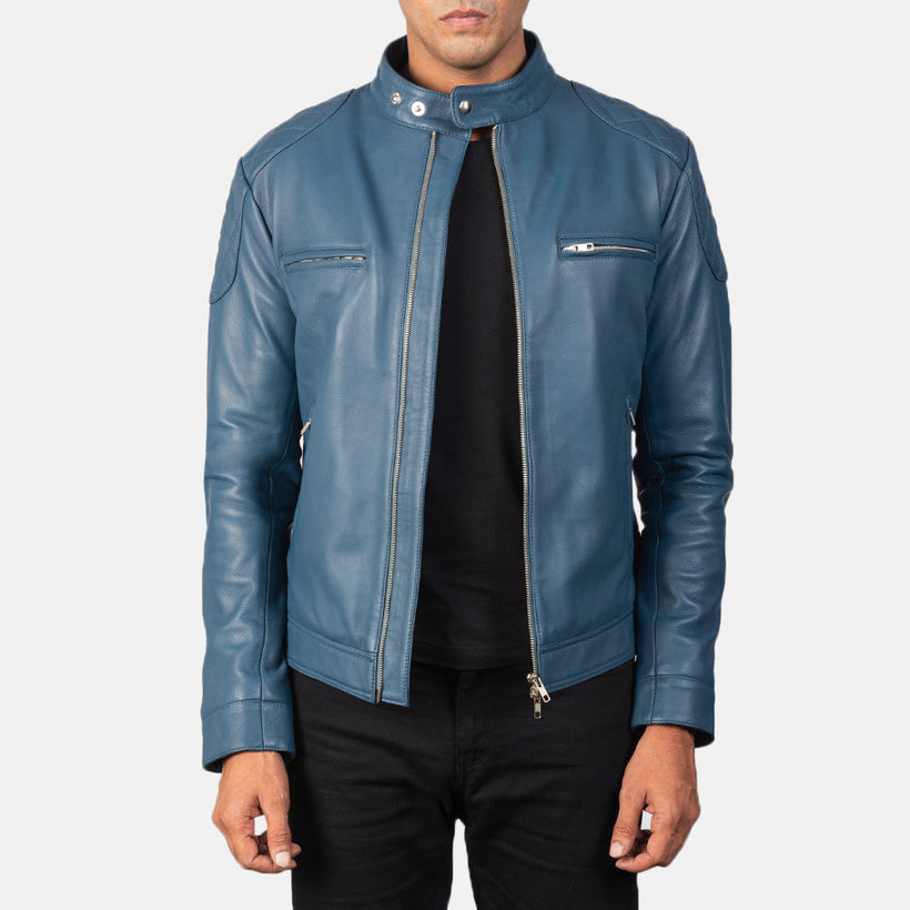 Gatsby Blue Δερμάτινο Μπουφάν Biker Ανδρικό