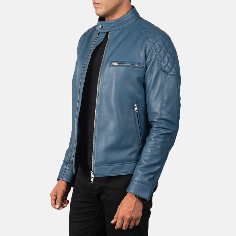 Gatsby Blue Δερμάτινο Μπουφάν Biker Ανδρικό