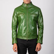 
Gatsby Quilted Green Leather Biker Jacket - Πλαϊνή όψη που αναδεικνύει το κόψιμο των μανικιών