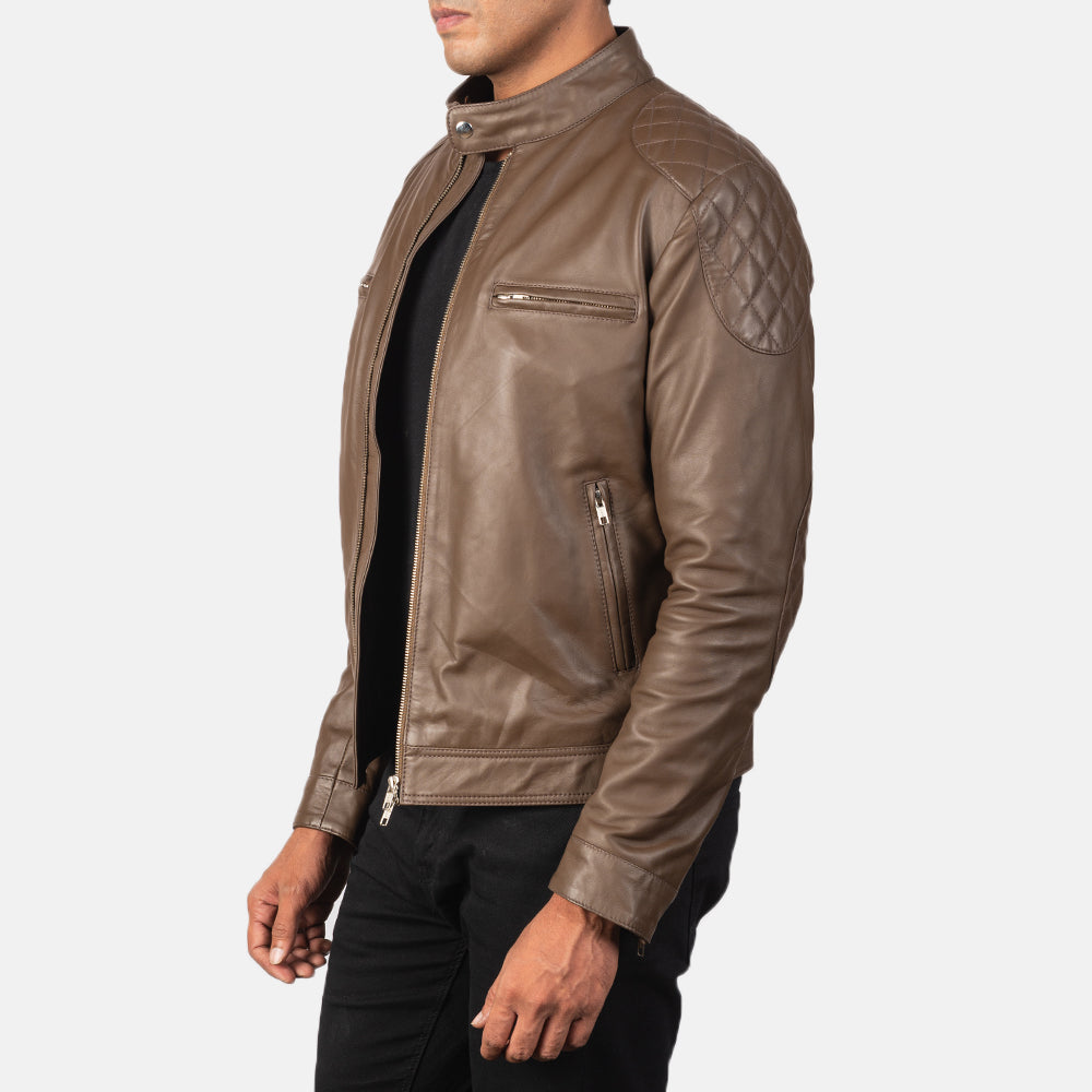 
Dark Brown Sheepskin Leather Biker Jacket - Πίσω όψη με εφαρμογή στους ώμους & καθαρό στρίφωμα