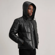 
Tan Brown Sheepskin Leather Hooded Jacket - Πίσω όψη με εφαρμογή στους ώμους & καθαρό στρίφωμα