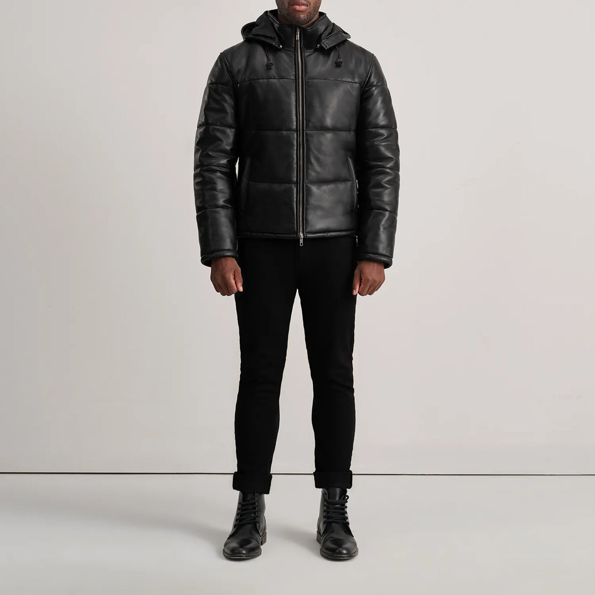 
Gordon Tan Hooded Leather Puffer Jacket - Πλαϊνή όψη που αναδεικνύει το κόψιμο των μανικιών