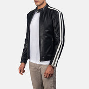 
Black & White Cowhide Leather Biker Jacket - Πίσω όψη με εφαρμογή στους ώμους & καθαρό στρίφωμα
