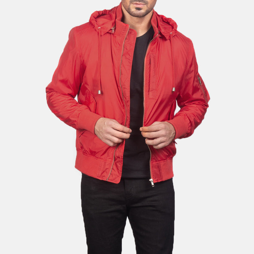 Hanklin MA-1 Κόκκινο Hooded Δερμάτινο Μπουφάν Bomber Ανδρικό