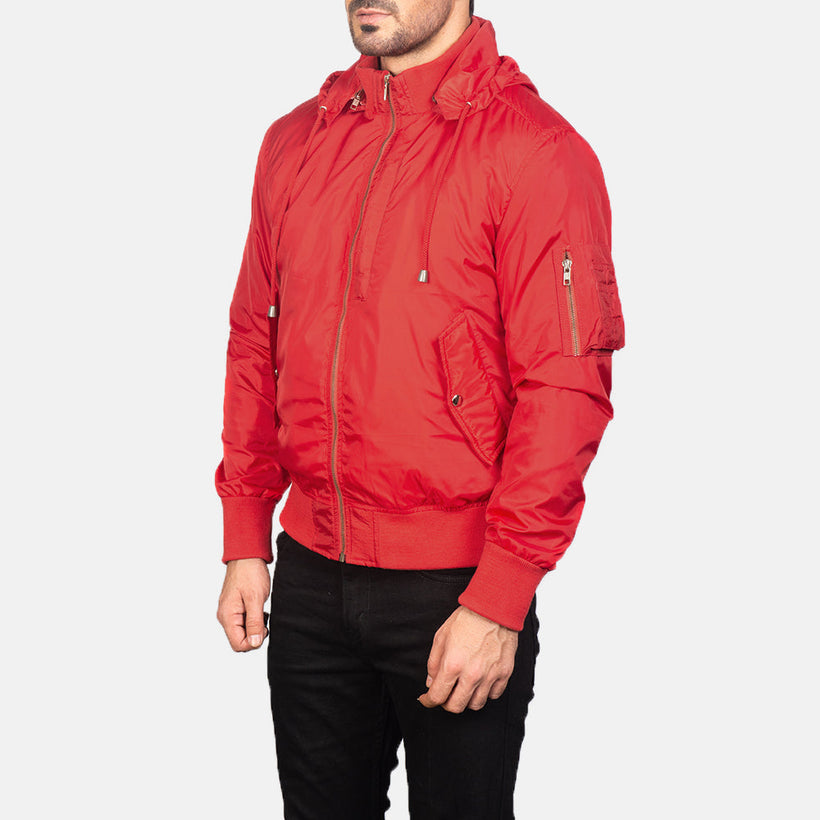 Hanklin MA-1 Κόκκινο Hooded Δερμάτινο Μπουφάν Bomber Ανδρικό