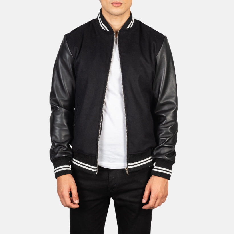 Harrison Μαύρο Hybrid Varsity Δερμάτινο Μπουφάν Ανδρικό