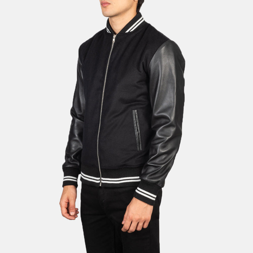 Harrison Μαύρο Hybrid Varsity Δερμάτινο Μπουφάν Ανδρικό