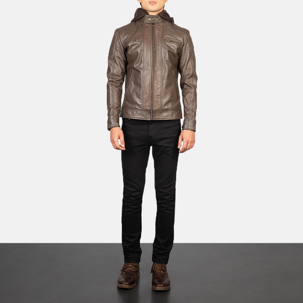 
Hector Καφέ Hooded Δερμάτινο Μπουφάν Biker Ανδρικό - Πλαϊνή όψη που αναδεικνύει το κόψιμο των μανικιών