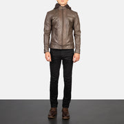 
Hector Καφέ Hooded Δερμάτινο Μπουφάν Biker Ανδρικό - Πλαϊνή όψη που αναδεικνύει το κόψιμο των μανικιών