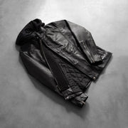 Zipper &amp; Hem Craftsmanship Construction Detail on Men's Highschool Black Leather Jacket