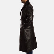 
Κοντινό πλάνο λεπτομέρειας of Notch & Button & Waist belt Hardware on Hooligan Μαύρο Δερμάτινη Καμπαρντίνα Ανδρικό