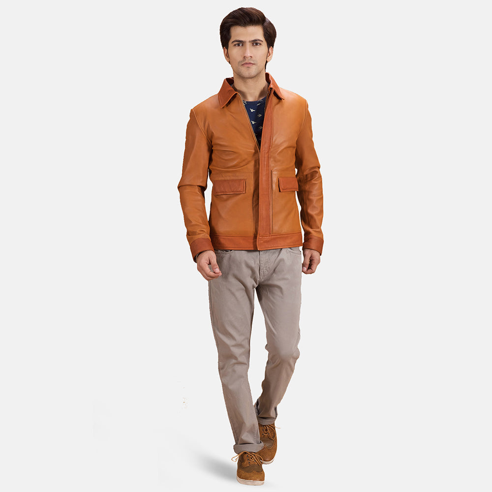 
Κοντινό πλάνο λεπτομέρειας of Shirt & Zipper with wind flap Hardware on Hubert Ταμπά Καφέ Δερμάτινο Μπουφάν Ανδρικό