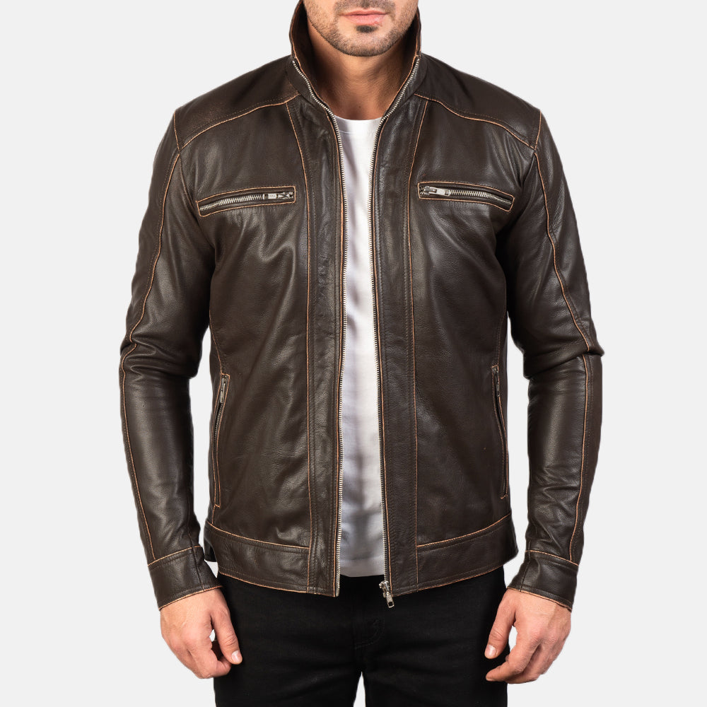 
Zipper & Hem Craftsmanship Construction Detail on Hudson Black Leather Biker Jacket